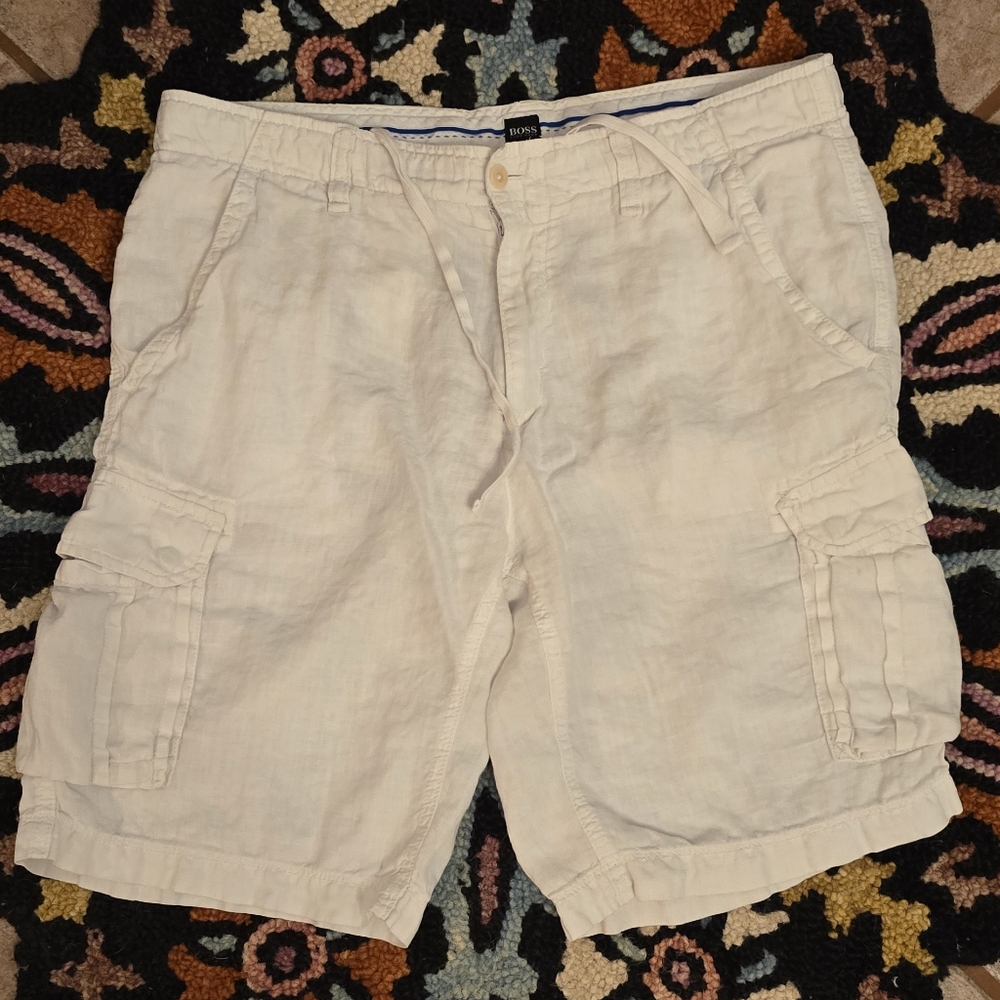 🔥🔥Hugo Boss Men's Light Tan White Cargo Shorts🔥🔥 SIZE 36
